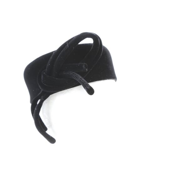 Vintage Black Velvet Hat Pillbox Fascinator Bow Retro Mid Century Cocktail main image 15